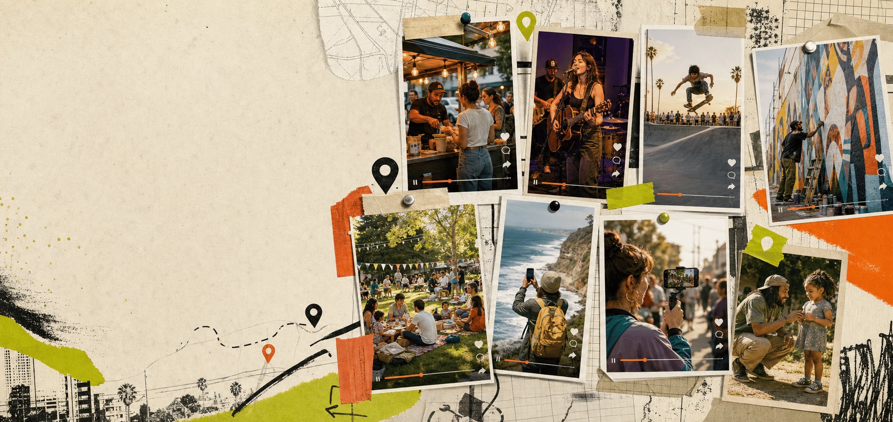 A collage wall of real community short-video moments